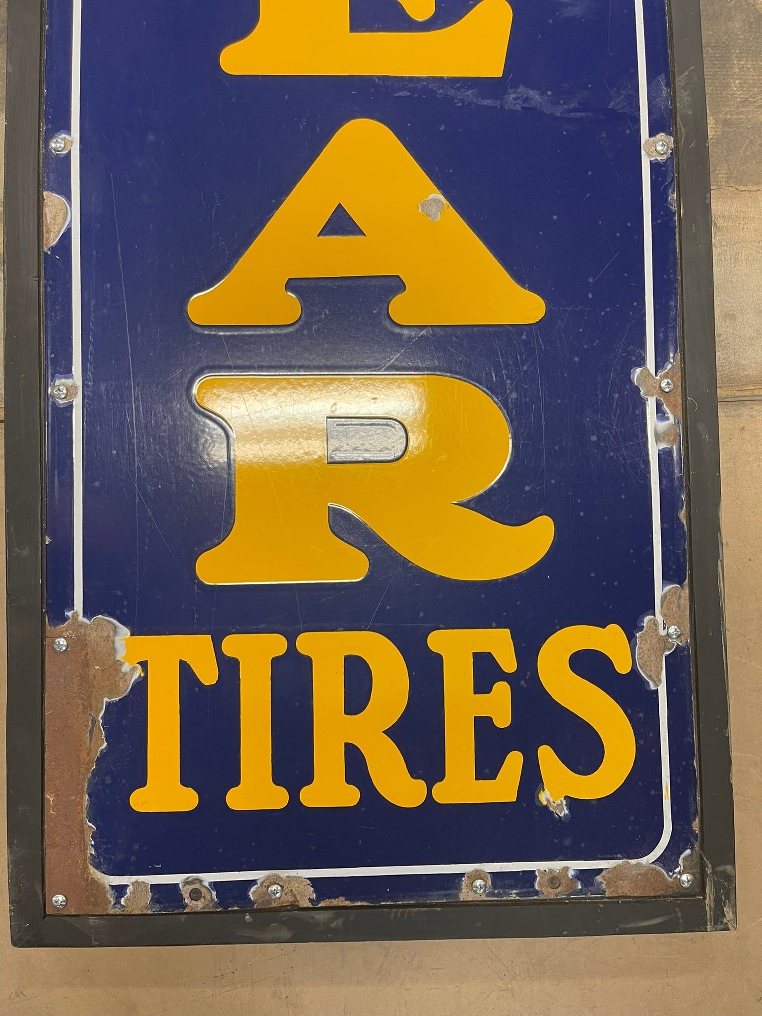 8' Goodyear Tires Single Sided Porcelain Ca. 1930s Advertising Sign (1 of 10)