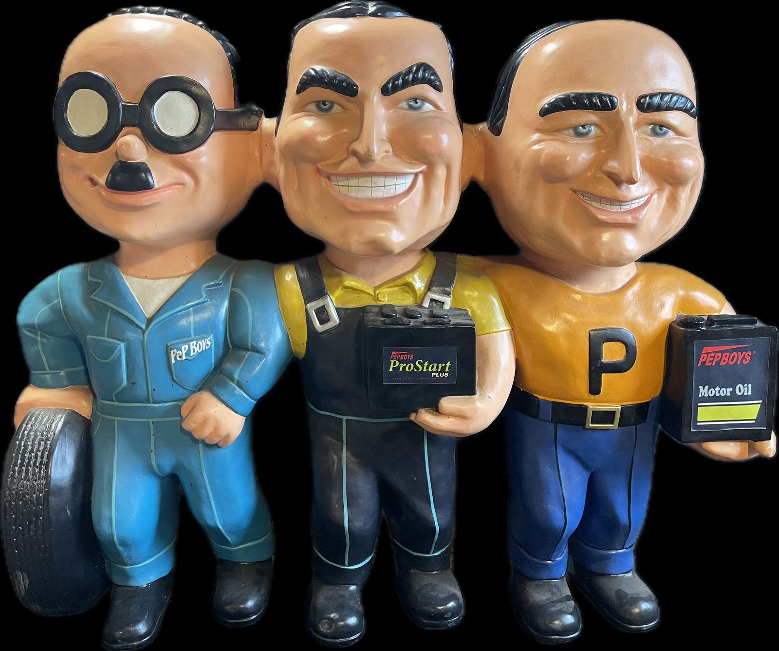 1980s Pep Boys 4' Tall Manny Moe & Jack Fiberglass Hanging Store Advertising Display (1 of 11)