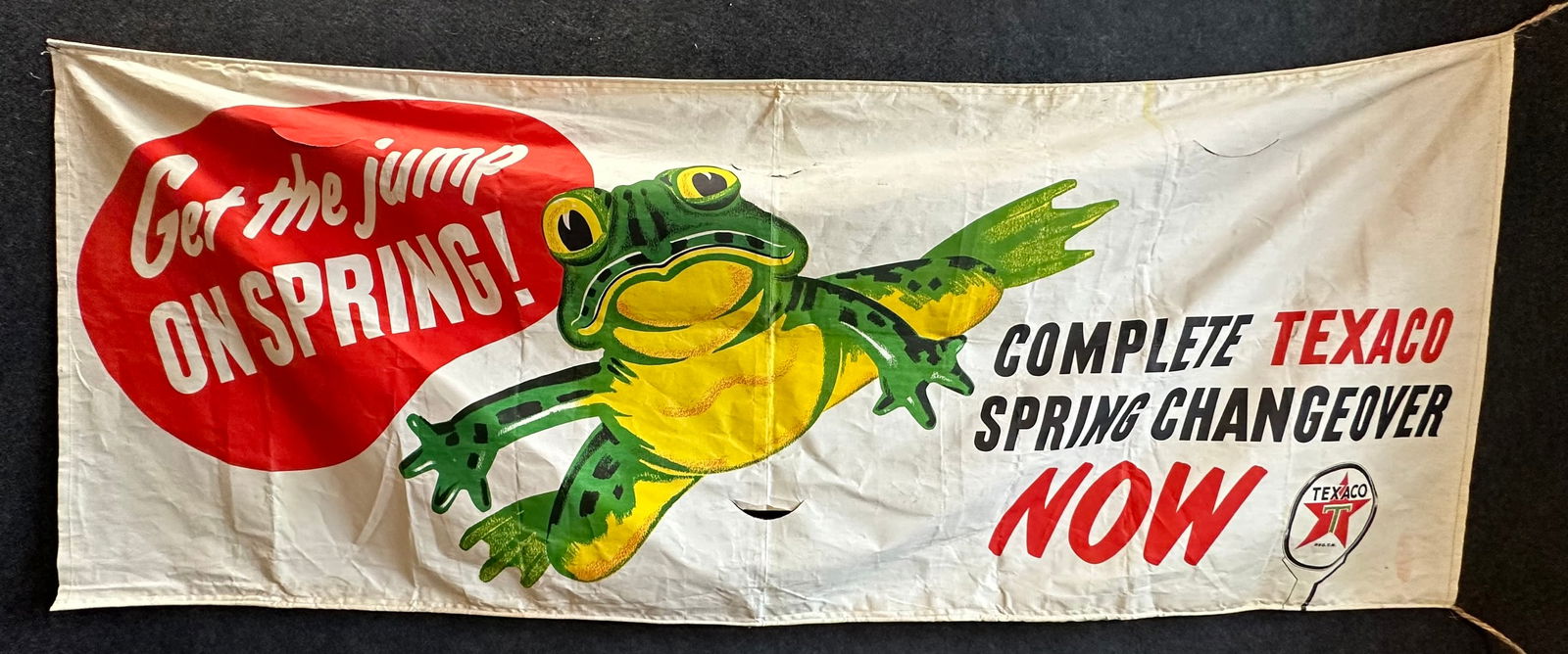Get The Jump On Spring Texaco Spring Changeover Advertising Cloth Service Statioin Banner w/ Frog (1 of 8)