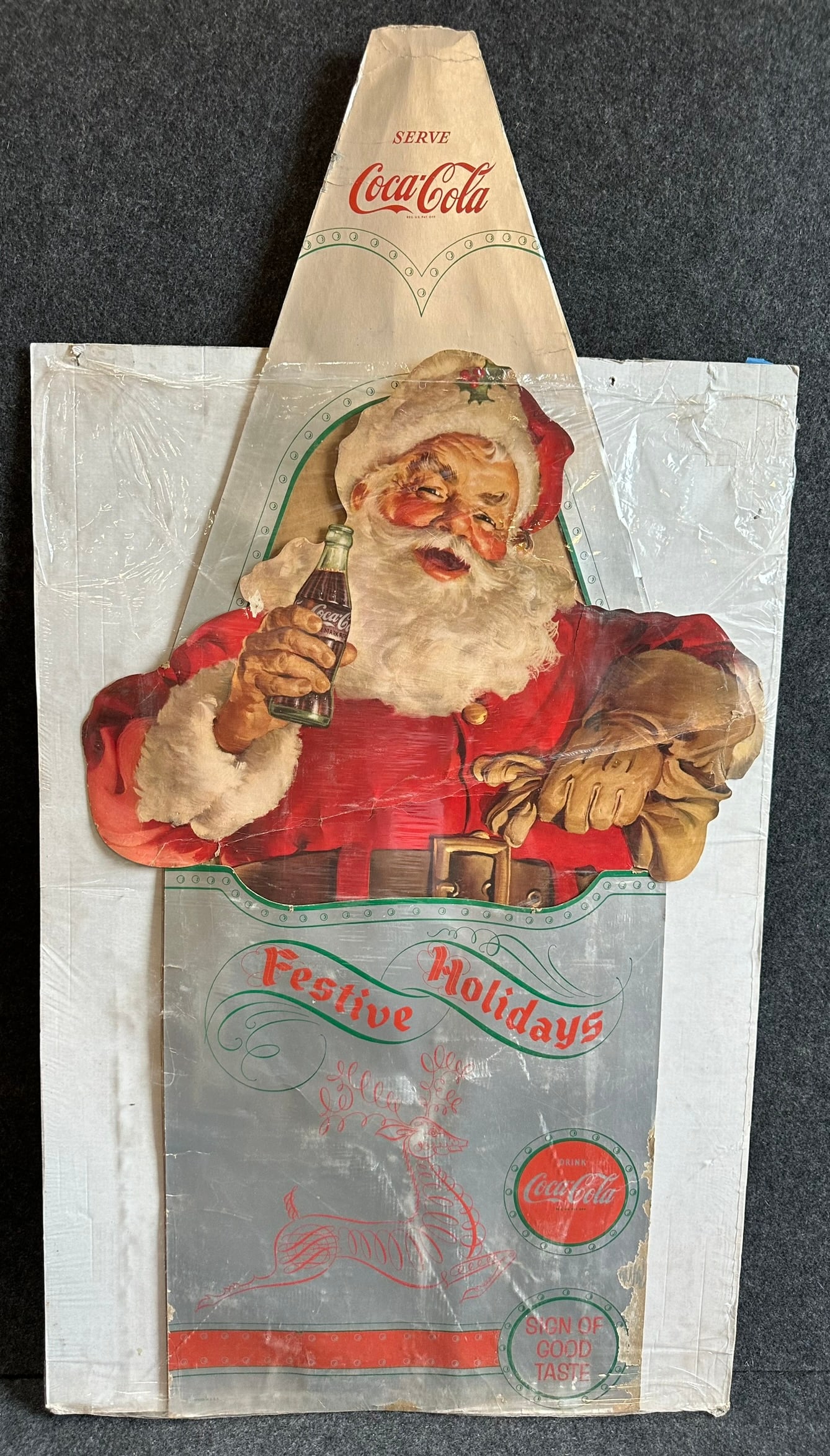 Coca Cola 1940s-50s Festive Holidays Santa Claus Advertising Cardboard Sign (1 of 8)