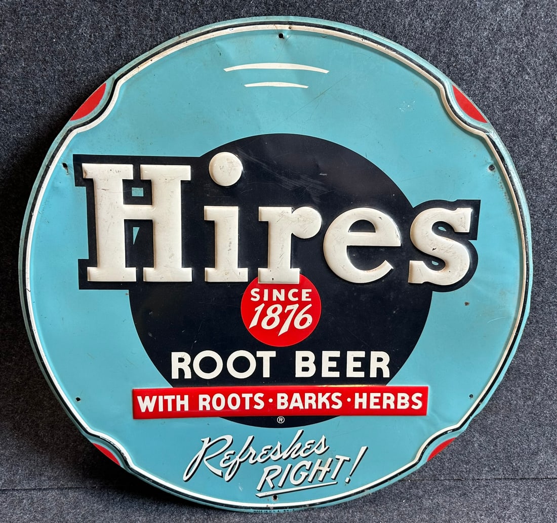 Hires Root Beer Embossed Refreshes Right 23.5" Advertising Sign (1 of 6)