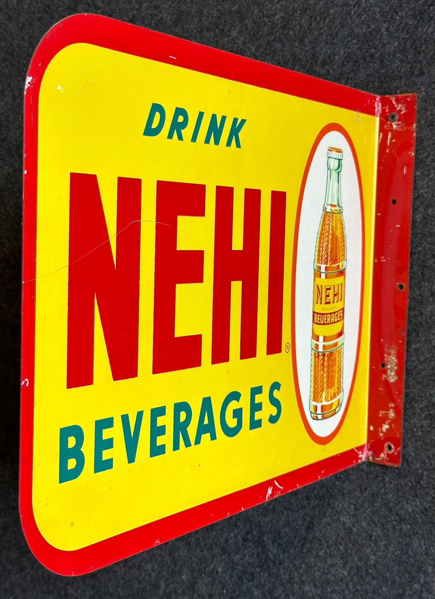 Drink Nehi Beverages Double Sided Painted Metal Flange 1940s Sign (1 of 5)