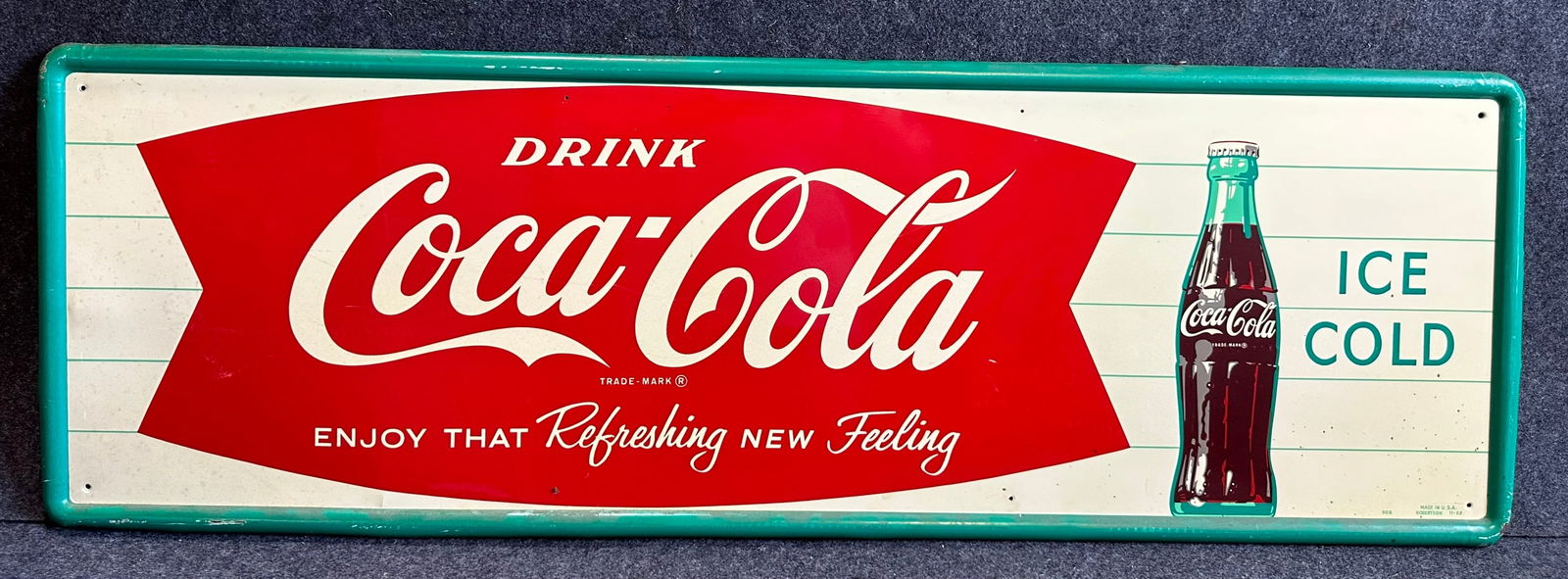Drink Coca Cola NOS 1950s Fishtail Tin Metal Advertising Sign (1 of 6)