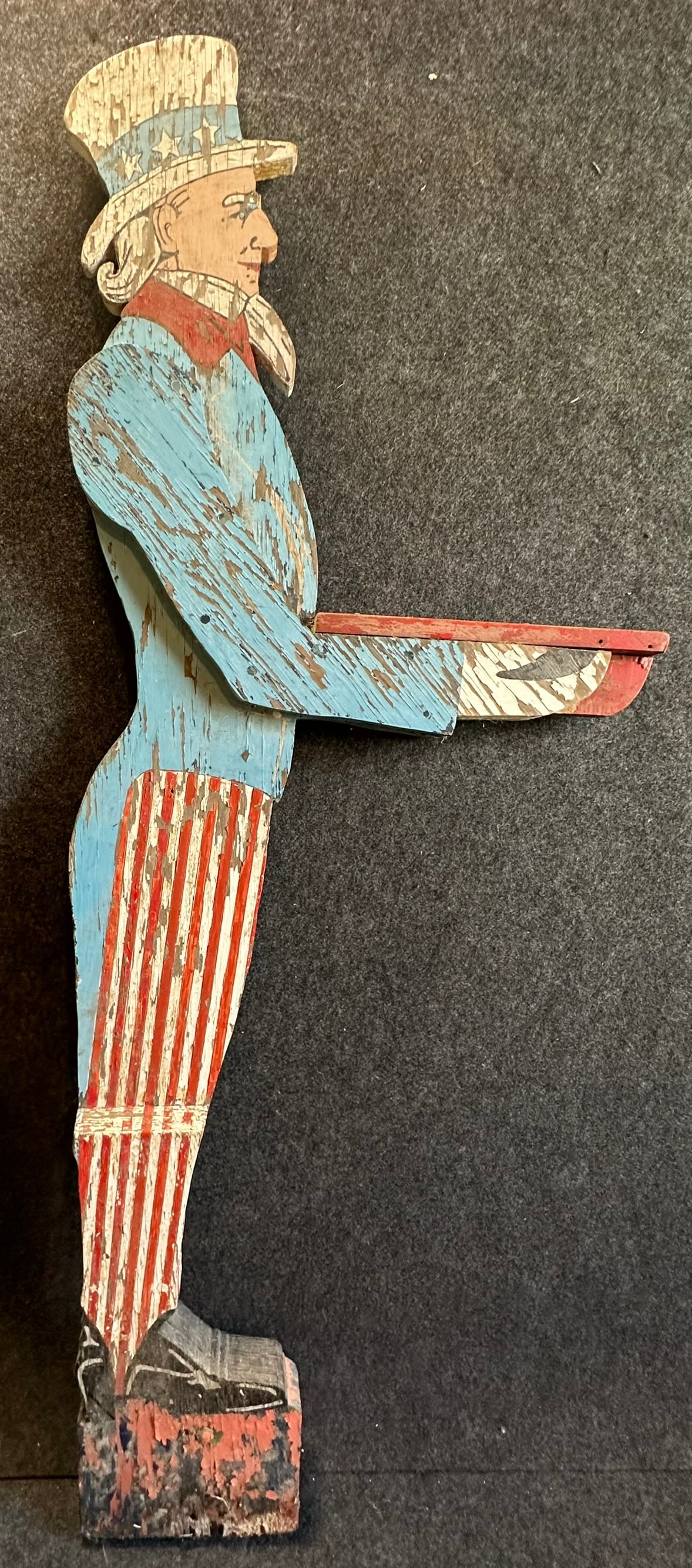 Early American Red White Blue Carved Wooden Uncle Same Mailbox Sign (1 of 9)
