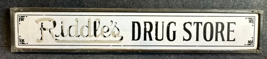 Riddle's Drug Store Early 1900s Porcelain Etched Advertising Store Sign (1 of 8)