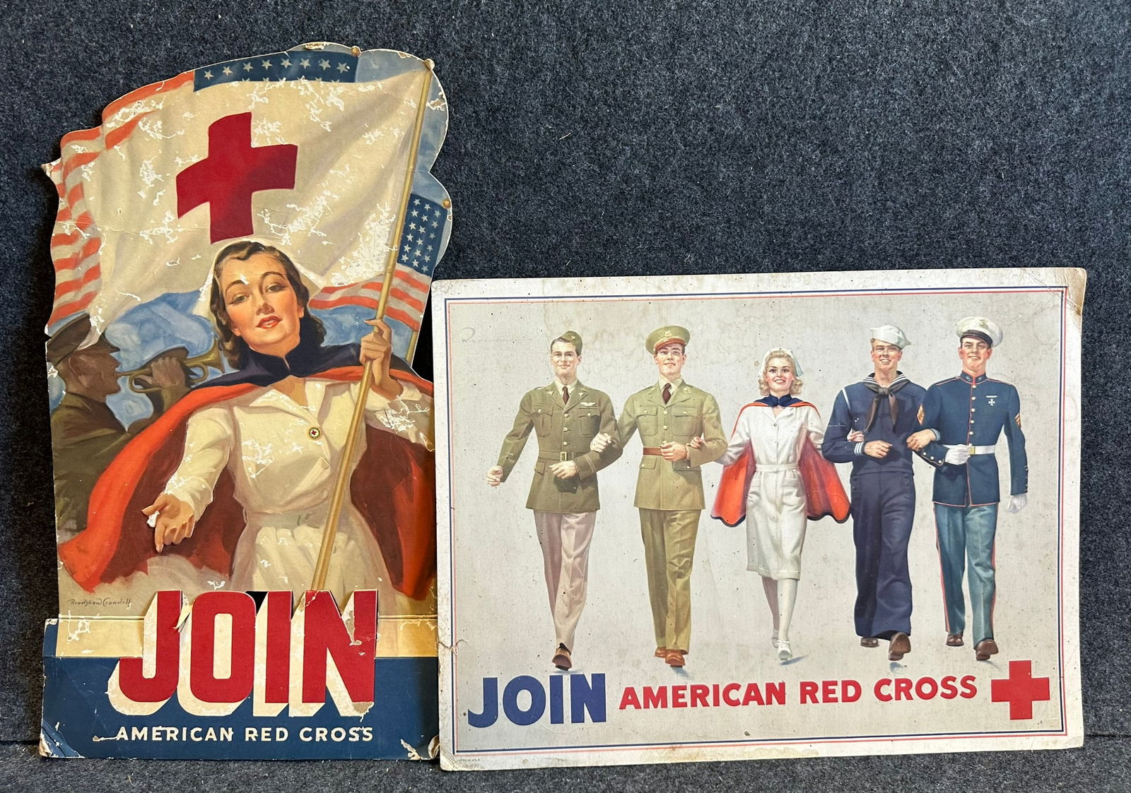 Pair JOIN WW2 Era American Red Cross Cardboard Easel Back Advertising Recruitment Signs Ca. 1940s (1 of 14)