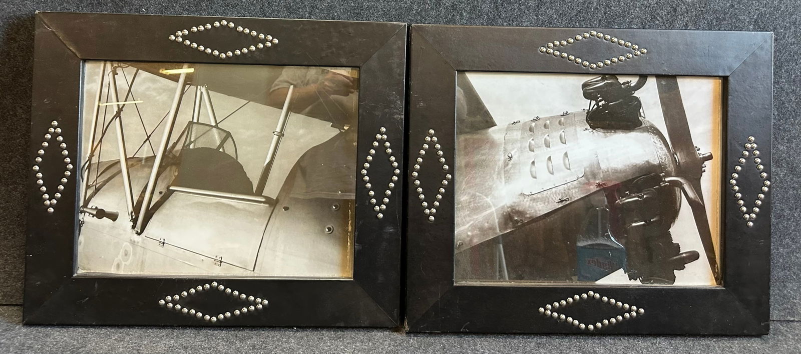 Antique Pair Framed Early 1920s Airplane Photograph w/ Ornate Diamond Nailed Frames (1 of 4)