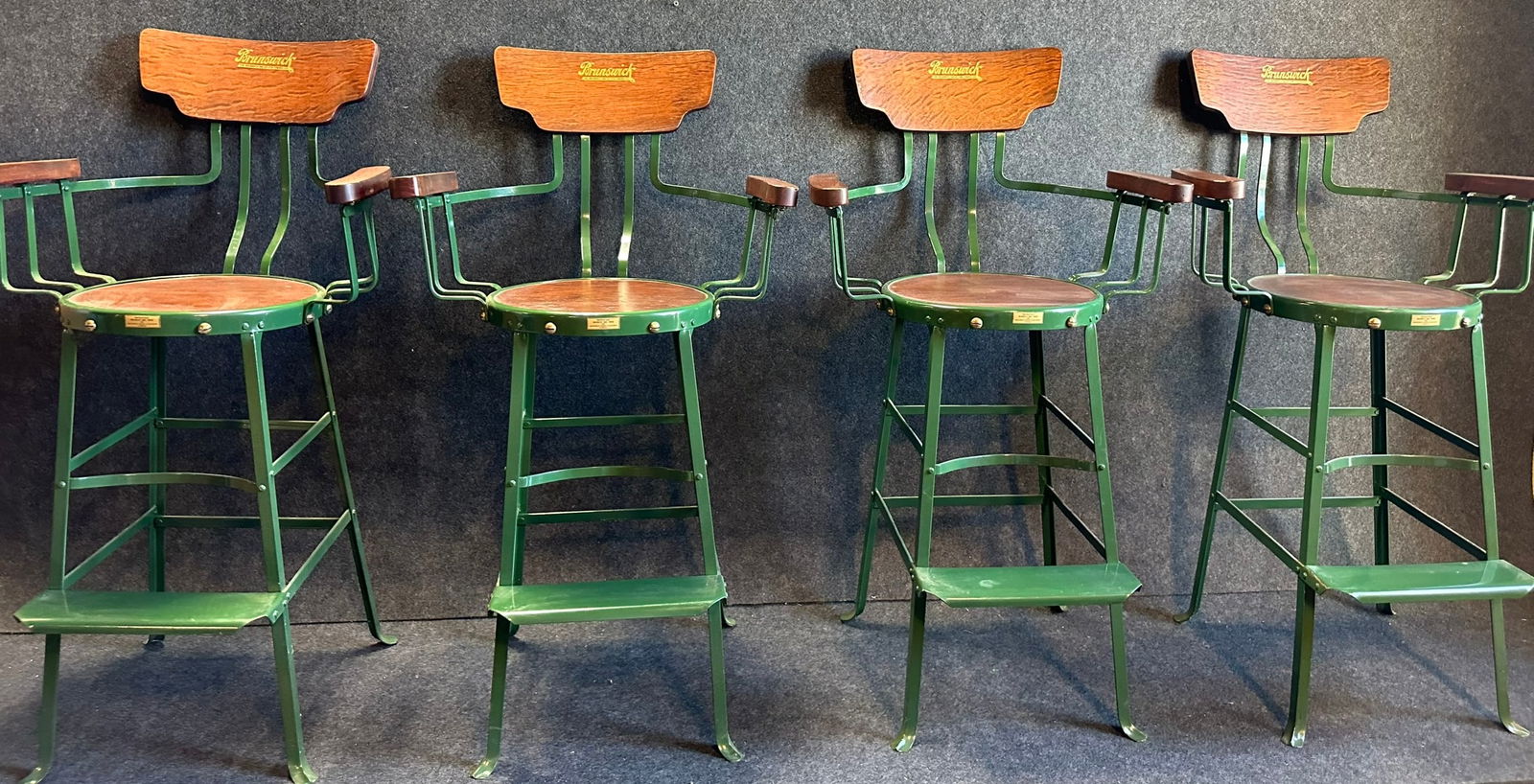 Matching Set 4 Early 1910s Brunswick Pool Billiard Hall Stools Pat'd 1912 (1 of 8)