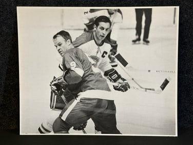 Photograph Print Gordie Howe Playing Against the Montreal Canadians 19.75''x16''
