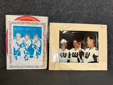 Gordie, Mark & Marty Howe Signed Photograph w/ The Howe Family Magazine & Houston Aeros Magazine Set