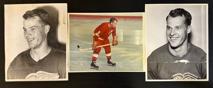 3 Original Type 1 & 2 Photographs of Detroit Red Wings Gordie Howe