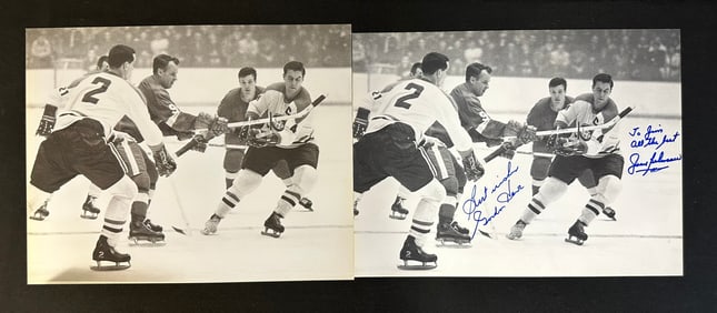 Pair Gordie Howe & Jean Beliveau Large Photo Autographed & Personalized