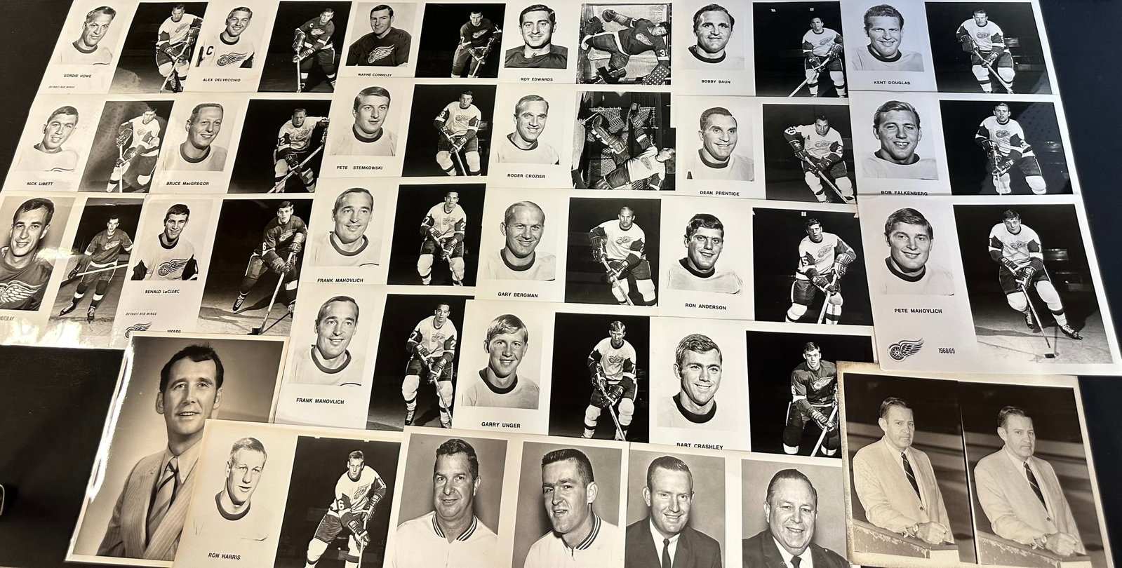 Lot 26 Detroit Red Wings 1968-69 Player & Affiliates 8x10 Photographs 24 by Foremost: 26 Detroit Red Wings 1968-69 player & affiliates photographs. 24 of which were reproduced by Foremost, people featured include; Ron Harris, Frank Mahovlich (x2), Gary Bergman, Pete Mahovlich, Ron Ande