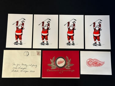 Lot 6 Detroit Red Wings Related Original Christmas Cards