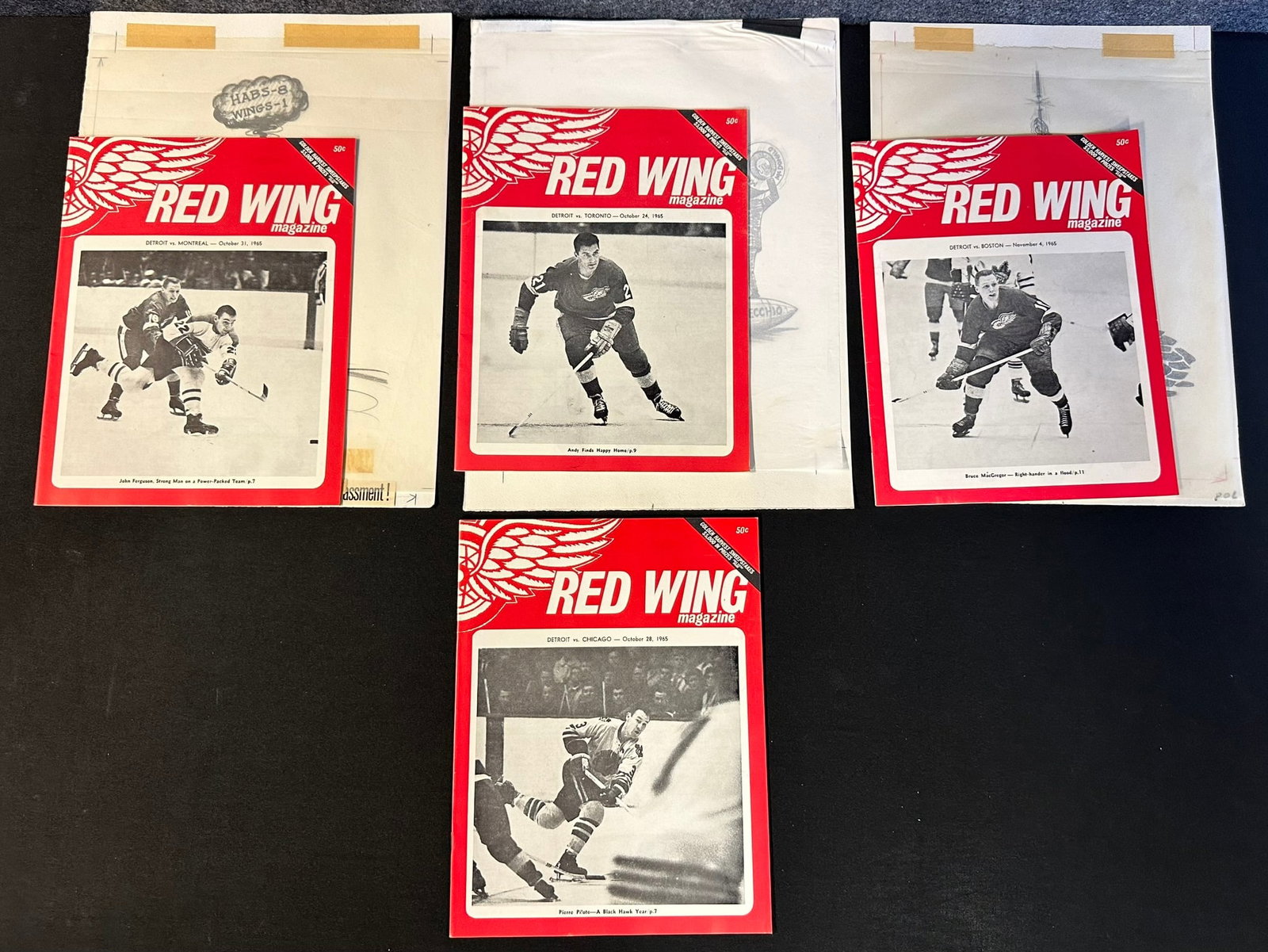 Lot 4 Red Wing Magazines 3 w/ Original Jim Mackey Cartoon Sketch Oct. 28, 1965-Nov. 4 1965 (1 of 5)