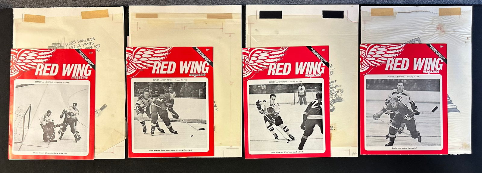 Lot 4 Red Wings Magazines w/ original Jim Mackey Cartoon Sketch Jan. 20, 1966-Feb. 6, 1966 (1 of 6)