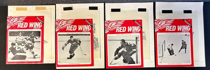 Lot 4 Red Wings Magazines  w/ Original Jim Mackey Cartoon Sketch Feb. 10-20, 1966