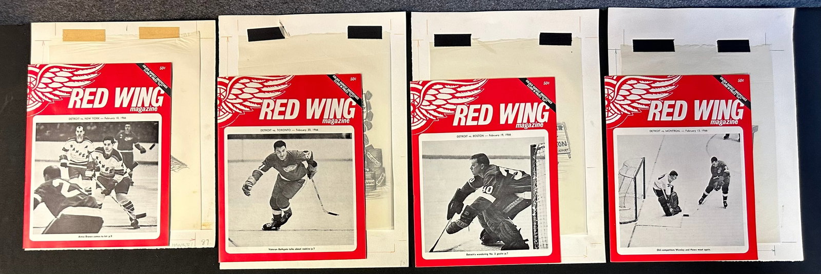 Lot 4 Red Wings Magazines  w/ Original Jim Mackey Cartoon Sketch Feb. 10-20, 1966 (1 of 6)