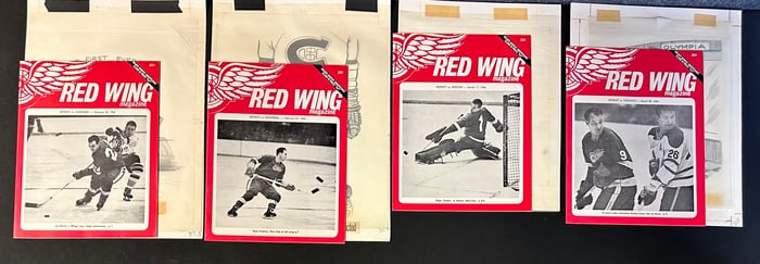 Lot 4 Red Wings Magazine w/ Original Jim Mackey Cartoon Sketch Feb. 26, 1966-Mar. 20, 1966