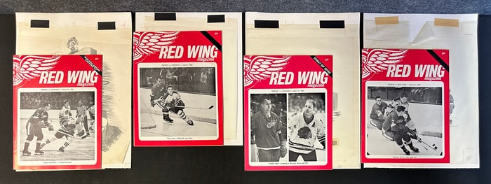 Lot 4 Red Wings Magazines w/ Original Jim Mackey Cartoon Sketch Mar. 27, 1966-Apr. 12, 1966