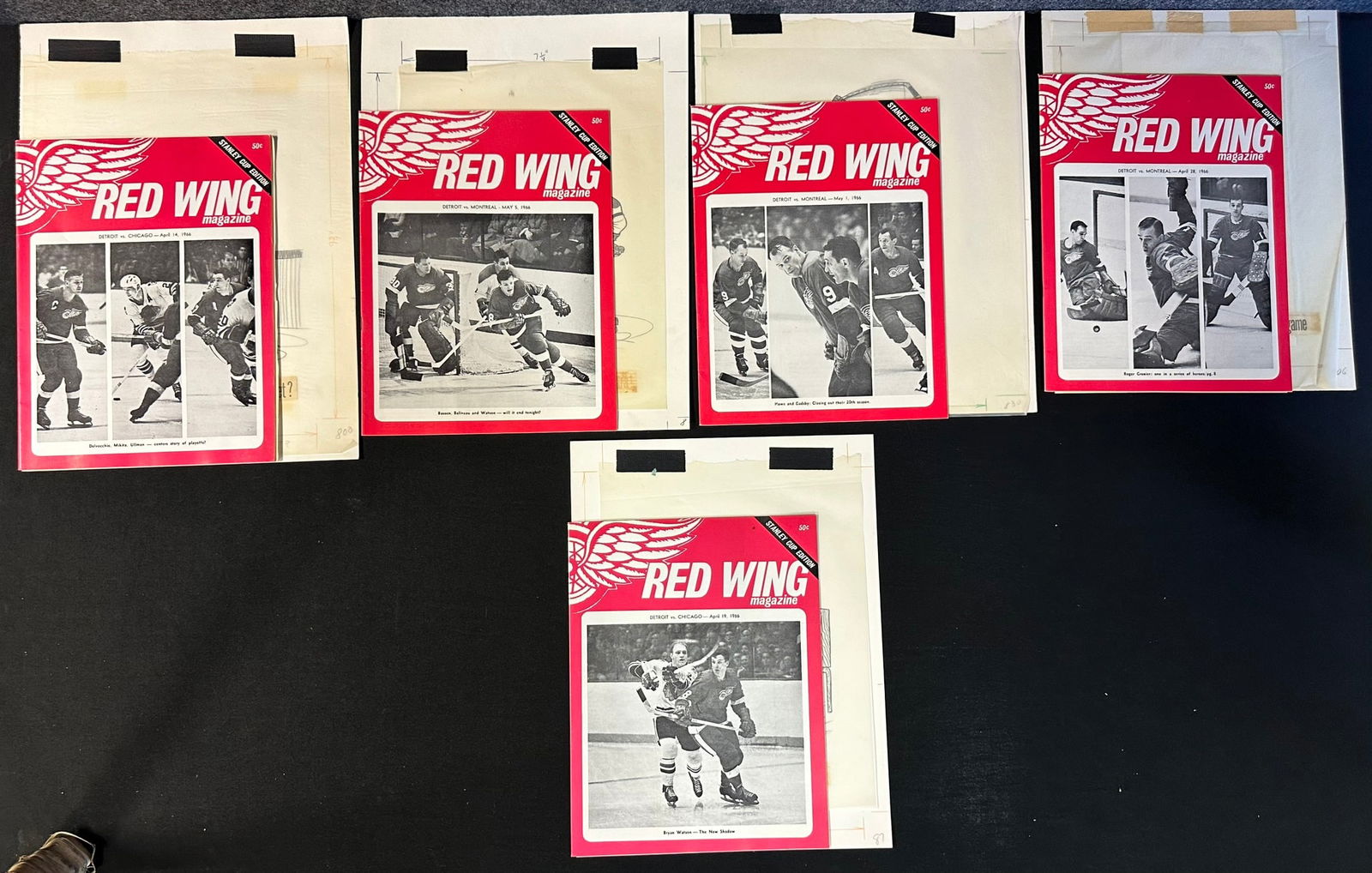 Lot 5 Red Wings Magazines w/ Original Jim Mackey Cartoon Sketch Apr. 14, 1966-May 5, 1966 (1 of 7)
