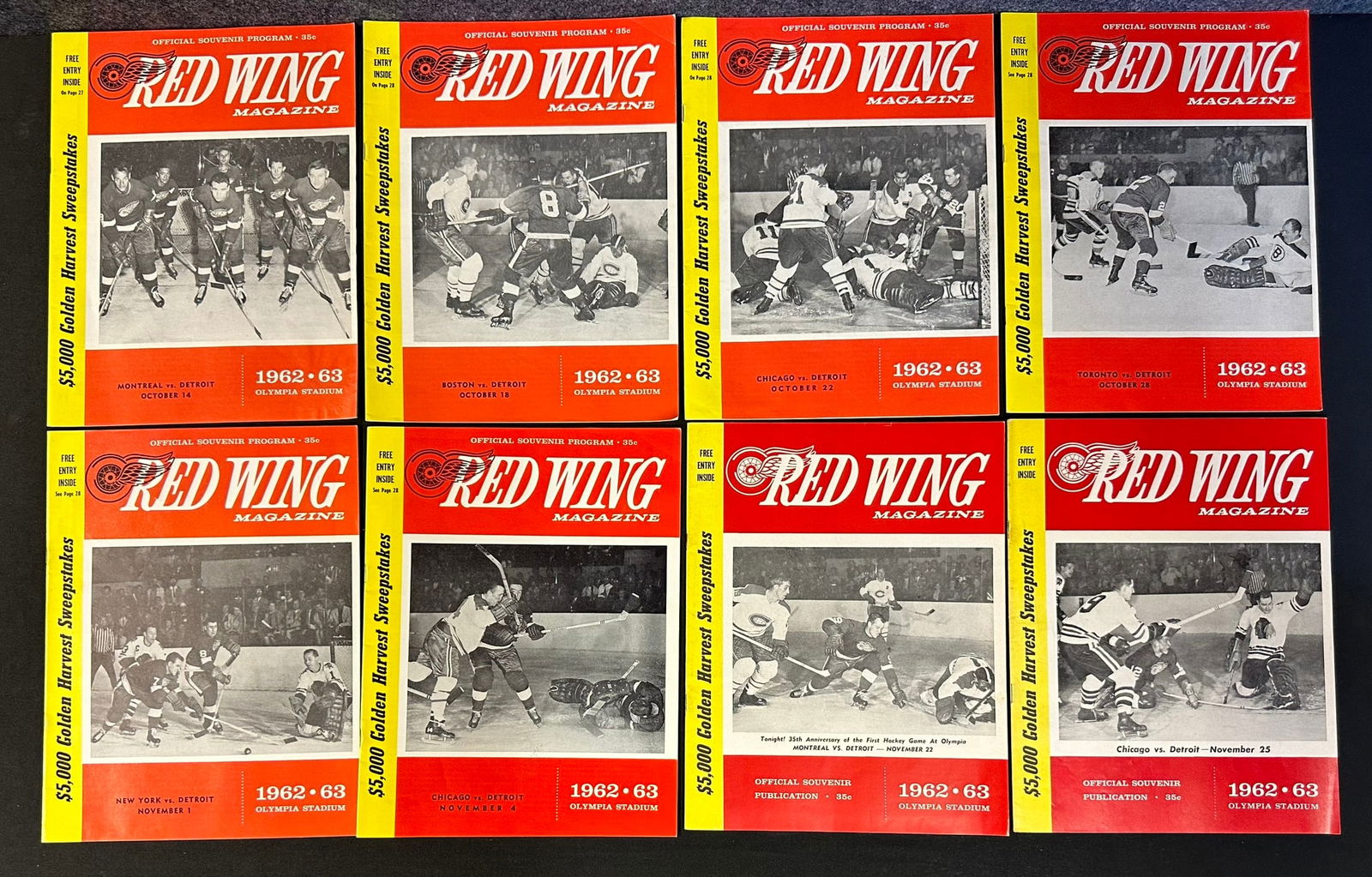 8 Red Wings Magazines Oct. 14, 1962-Nov. 25, 1962 - Near Mint (1 of 2)