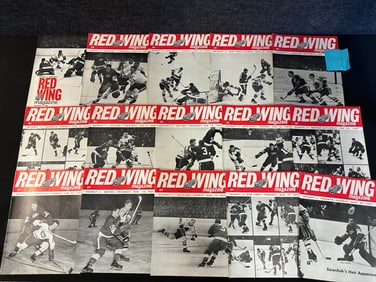 Lot 15 Red Wing Magazines, 1 Signed by Gordie Howe Jan. 5, 1964-Mar. 22, 1964