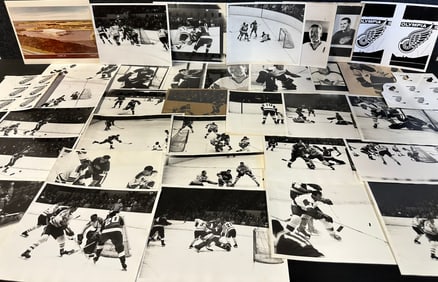35 Photographs of Various Hockey Games & Players; Teams Include Red Wings, Rangers, Bruins,