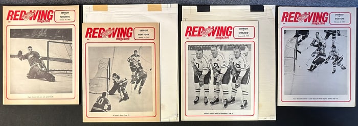 4 Red Wing Magazines, 2 w/ Original Jim Mackey Cartoon Sketch Jan. 19, 1967-Feb. 2, 1967