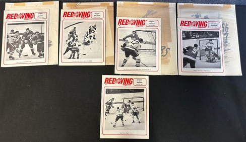 5 Red Wing Magazines, 4 w/ Original Jim Mackey Cartoon Sketch Feb. 26, 1967-Apr. 2, 1967