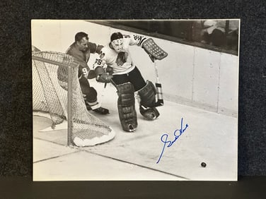 Autographed 14"x11" Matted Print of Gordie Howe vs Black Hawks