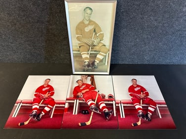 Lot of 4 (3) 11''x14'' Prints of Gordie Howe & 1 Framed Picture of Gordie Howe