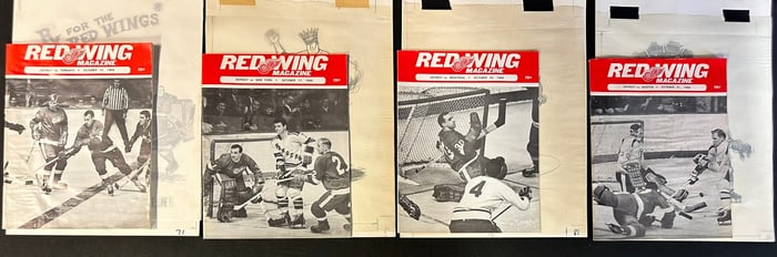 4 Red Wing Magazines w/ Original Jim Mackey Cartoon Sketch Oct. 13, 1968-Oct. 31, 1968