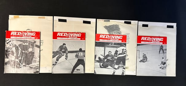 4 Red Wing Magazines w/ Original Jim Mackey Cartoon Sketch Oct. 27, 1968-Nov. 10, 1968