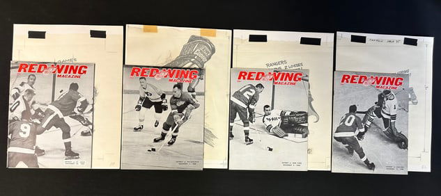 4 Red Wing Magazines w/ Original Jim Mackey Cartoon Sketch Nov. 28, 1968-Dec. 14, 1968