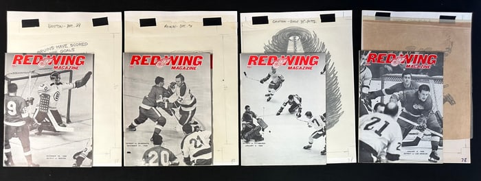 4 Red Wing Magazines w/ Original Jim Mackey Cartoon Sketch Dec. 29, 1968-Jan. 9, 1969