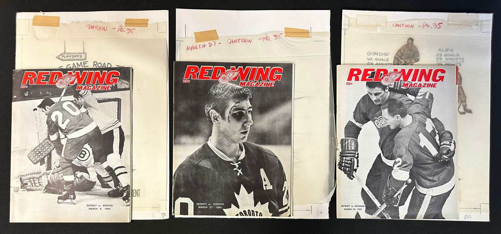 3 Red Wing Magazines w/ Original Jim Mackey Cartoon Sketch Mar. 8-29 1969 (1 of 5)