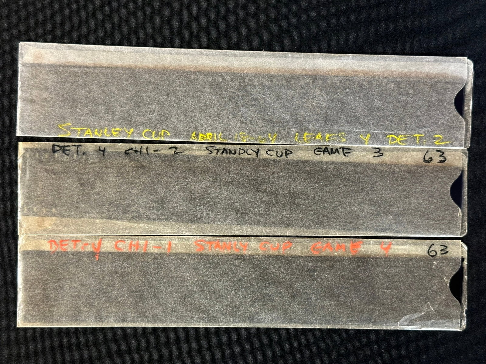 Lot 3 Original Stanley Cup Negative Sleeves - 2 1963 vs Chicago Game 3 & 4 - Apr 18 vs Leafs (1 of 5)