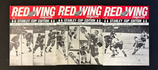 Lot 3 Detroit Red Wing Magazines 1963-1964 Season Stanley Cup Edition Complete Season Part 2