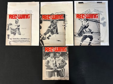 4 Red Wing Magazines w/ 3 Original Jim Mackey Cartoon Sketch Oct. 10 - 25 1970-1971 Season