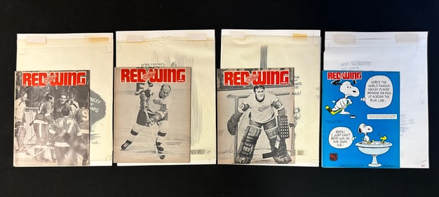 4 Red Wing Magazines w/ All 4 Original Jim Mackey Cartoon Sketch Oct. 29 - Nov 8 1970-1971 Season