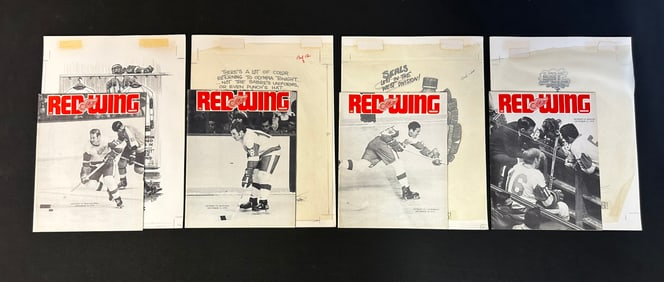 4 Red Wing Magazines w/ Original Jim Mackey Cartoon Sketch Dec 10-23 1970-1971 Season