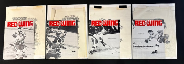 4 Red Wing Magazines w/ Original Jim Mackey Cartoon Sketch Nov 26 - Dec 6 1970-1971 Season