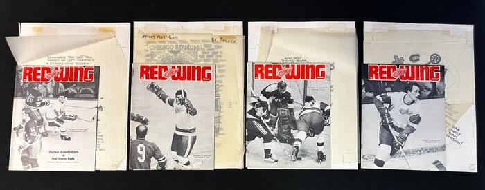 4 Red Wing Magazines w/ Original Jim Mackey Cartoon Sketch Dec 26 - Jan 9 1970-1971 Season