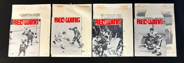 4 Red Wing Magazines w/ Original Jim Mackey Cartoon Sketch Jan 24 - Feb 14 1970-1971 Season