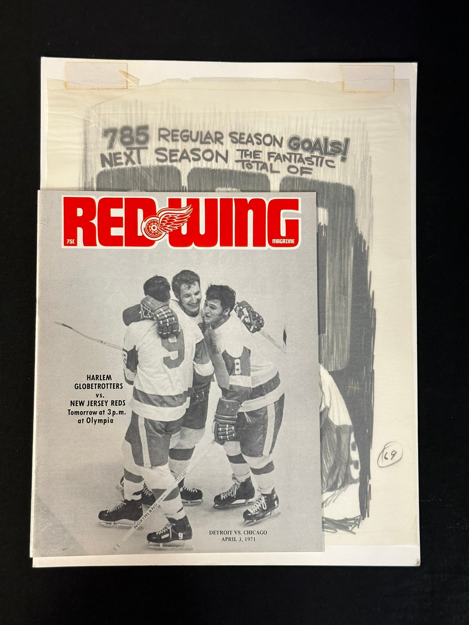 Red Wing Magazine w/ Original Jim Mackey 785 Gordie Howes Cartoon Sketch April 3 1971 (1 of 3)