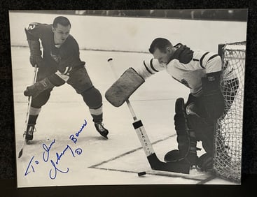 Original 11" x 14" Johnny Bower Signed Toronto Maple Leafs Matted Photographic Print