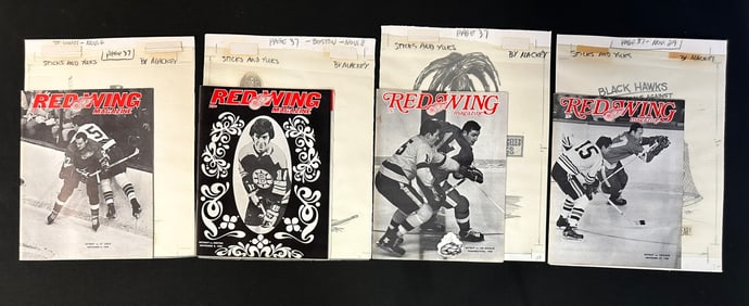 4 Red Wing Magazines w/ All 4 Original Jim Mackey Cartoon Sketch Nov 6 - 29 1969-1970 Season