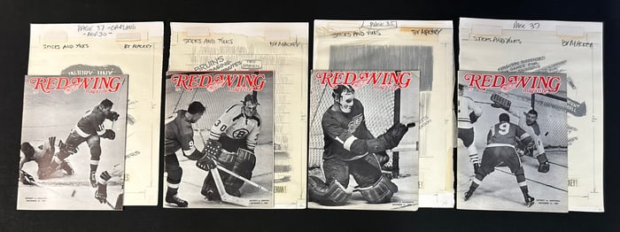 4 Red Wing Magazines w/ All 4 Original Jim Mackey Cartoon Sketch Nov 30 - Dec 14 1969-1970 Season