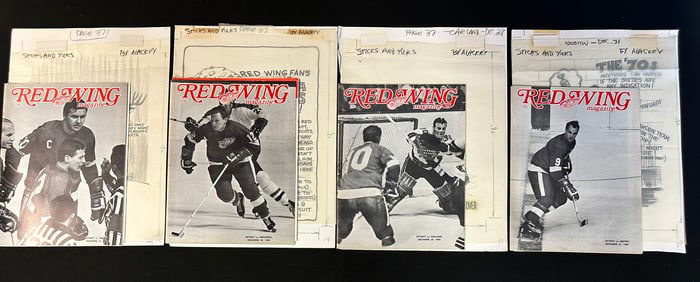 4 Red Wing Magazines w/ All 4 Original Jim Mackey Cartoon Sketch Dec 21-31 1969-1970 Season